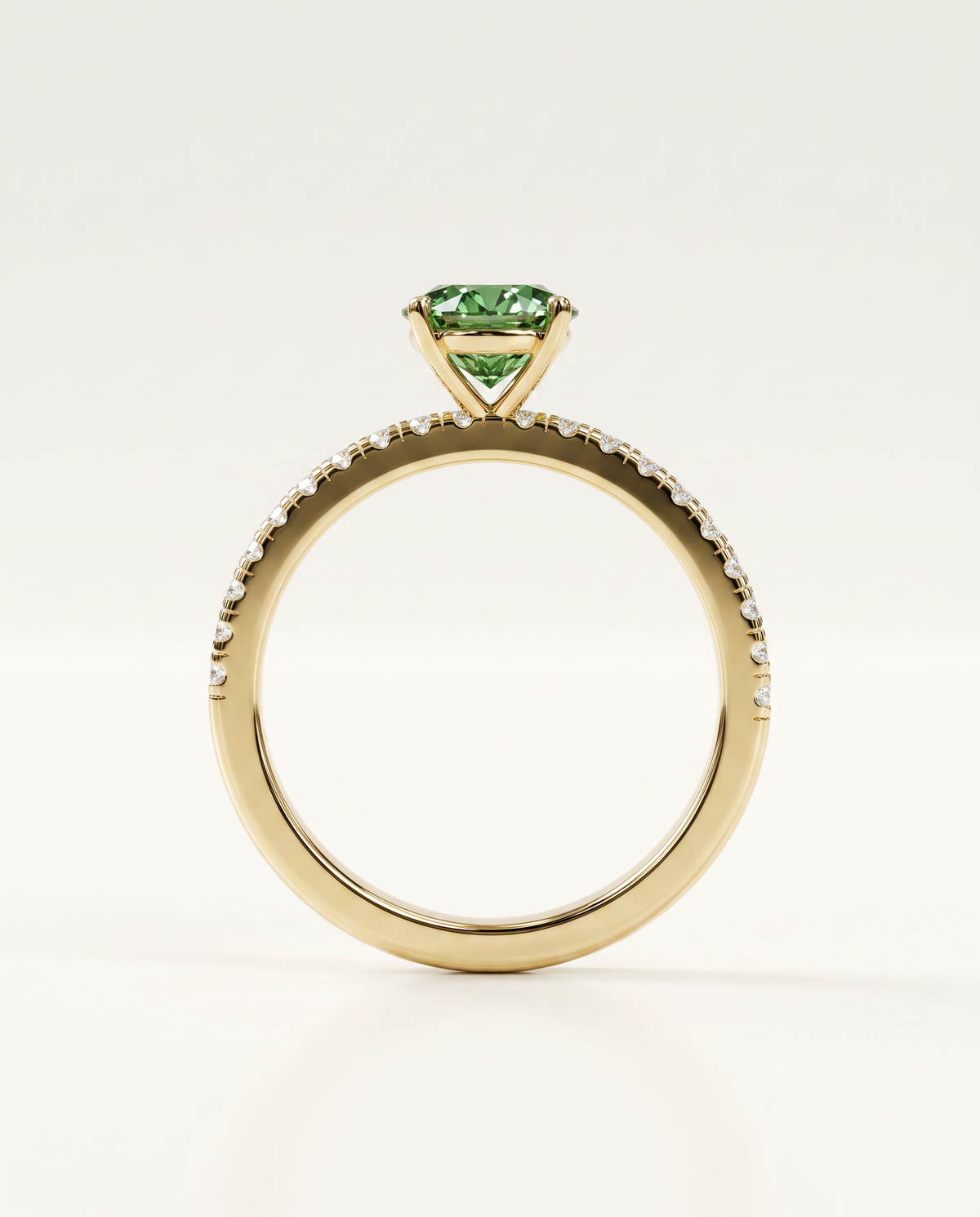 1 to 3.5 Carat Green Lab Grown Diamond Engagement Ring – Round Cut Pavé | Elise