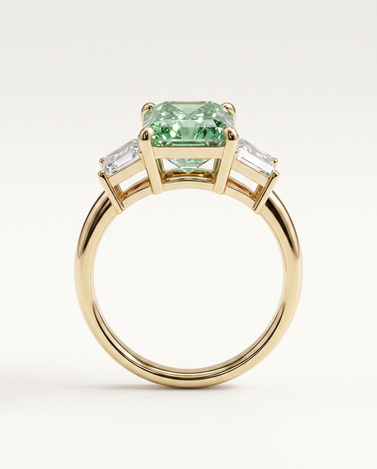 2 to 7 Carat Green Lab Grown Diamond Engagement Ring – Radiant Cut Three Stone | Aurelia