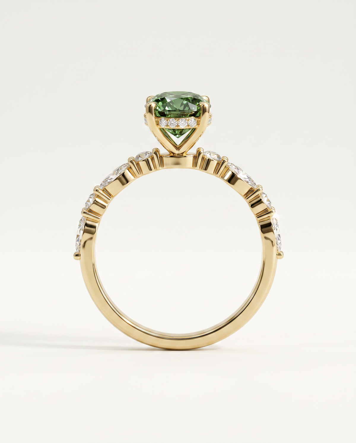 2 to 4 Carat Green Lab Grown Diamond Engagement Ring – Oval Cut Hidden Halo | Odette