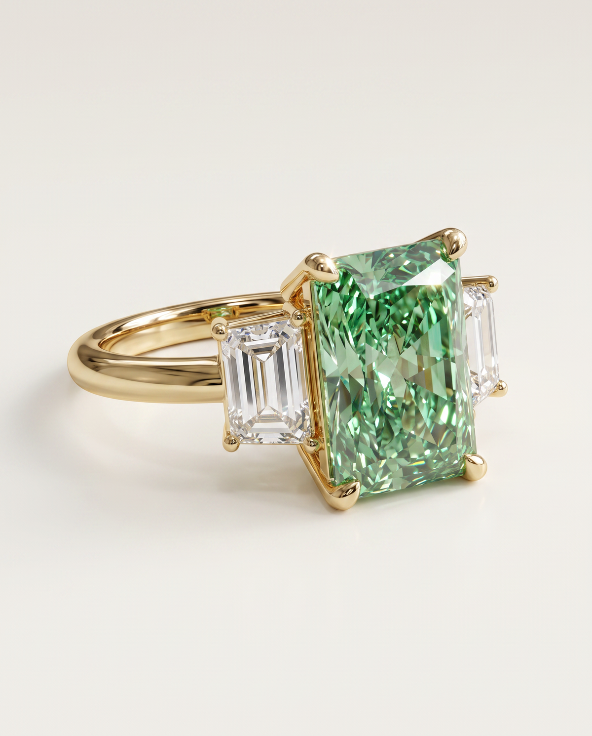 2 to 7 Carat Green Lab Grown Diamond Engagement Ring – Radiant Cut Three Stone | Aurelia