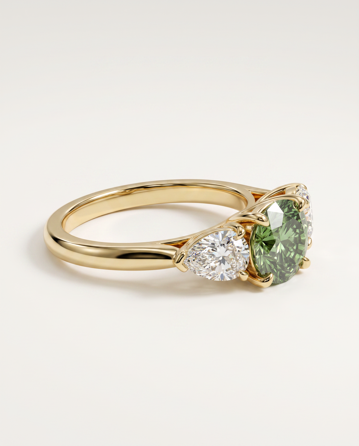 3 to 5 Carat Green Lab Grown Diamond Engagement Ring – Round Cut Three Stone | Cecelia