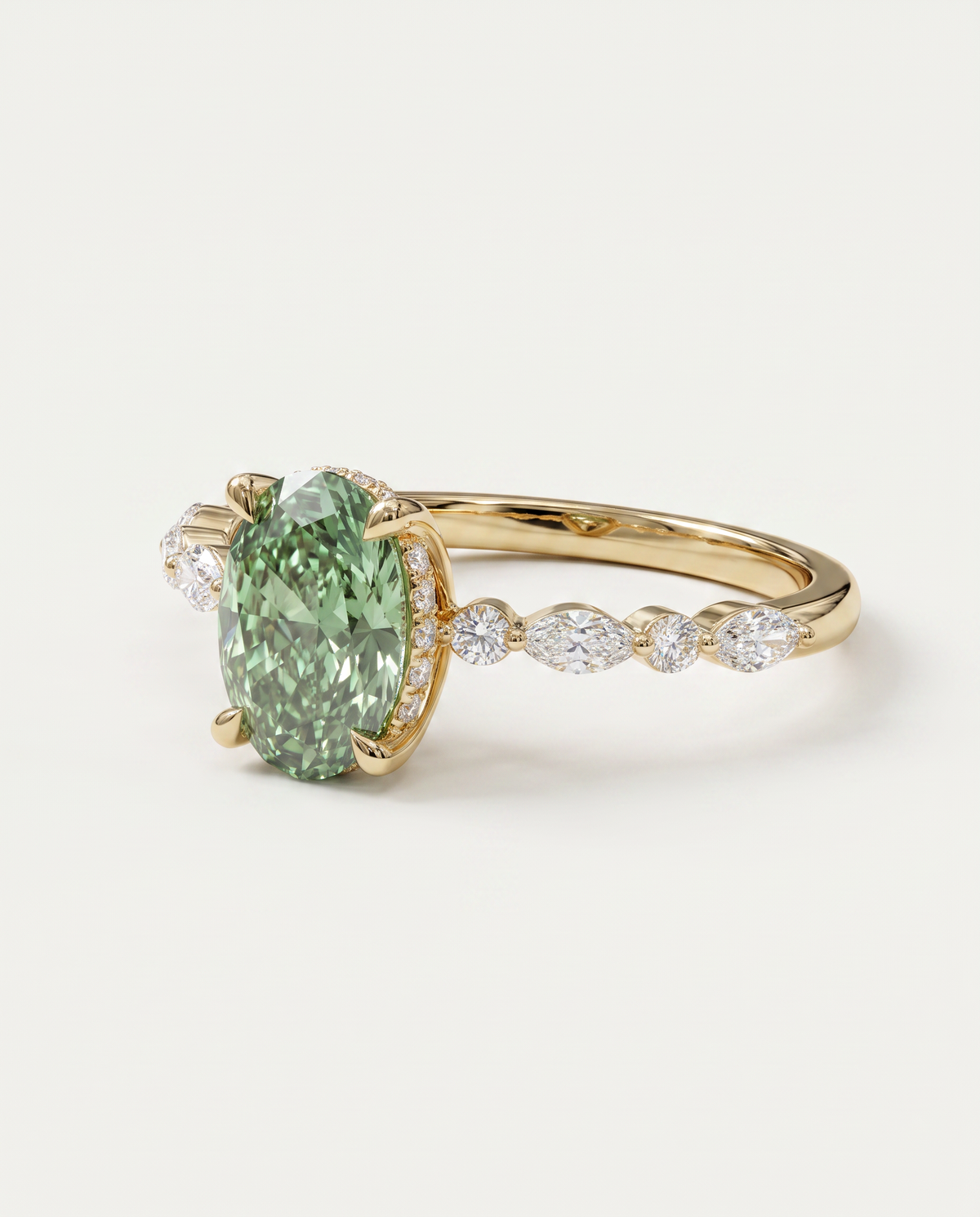 2 to 4 Carat Green Lab Grown Diamond Engagement Ring – Oval Cut Hidden Halo | Odette