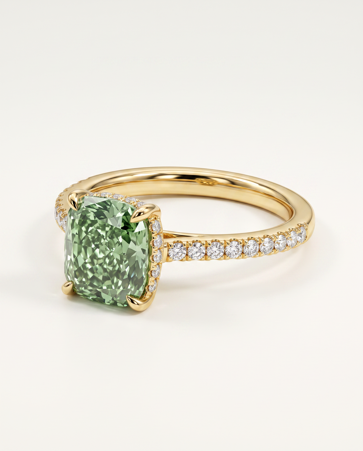 1 to 3.5 Carat Green Lab Grown Diamond Engagement Ring – Cushion Cut Hidden Halo | Vivienne