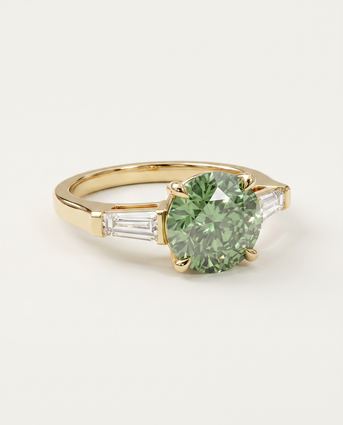 2 to 5 Carat Green Lab Grown Diamond Engagement Ring – Round Cut Three Stone | Cordelia
