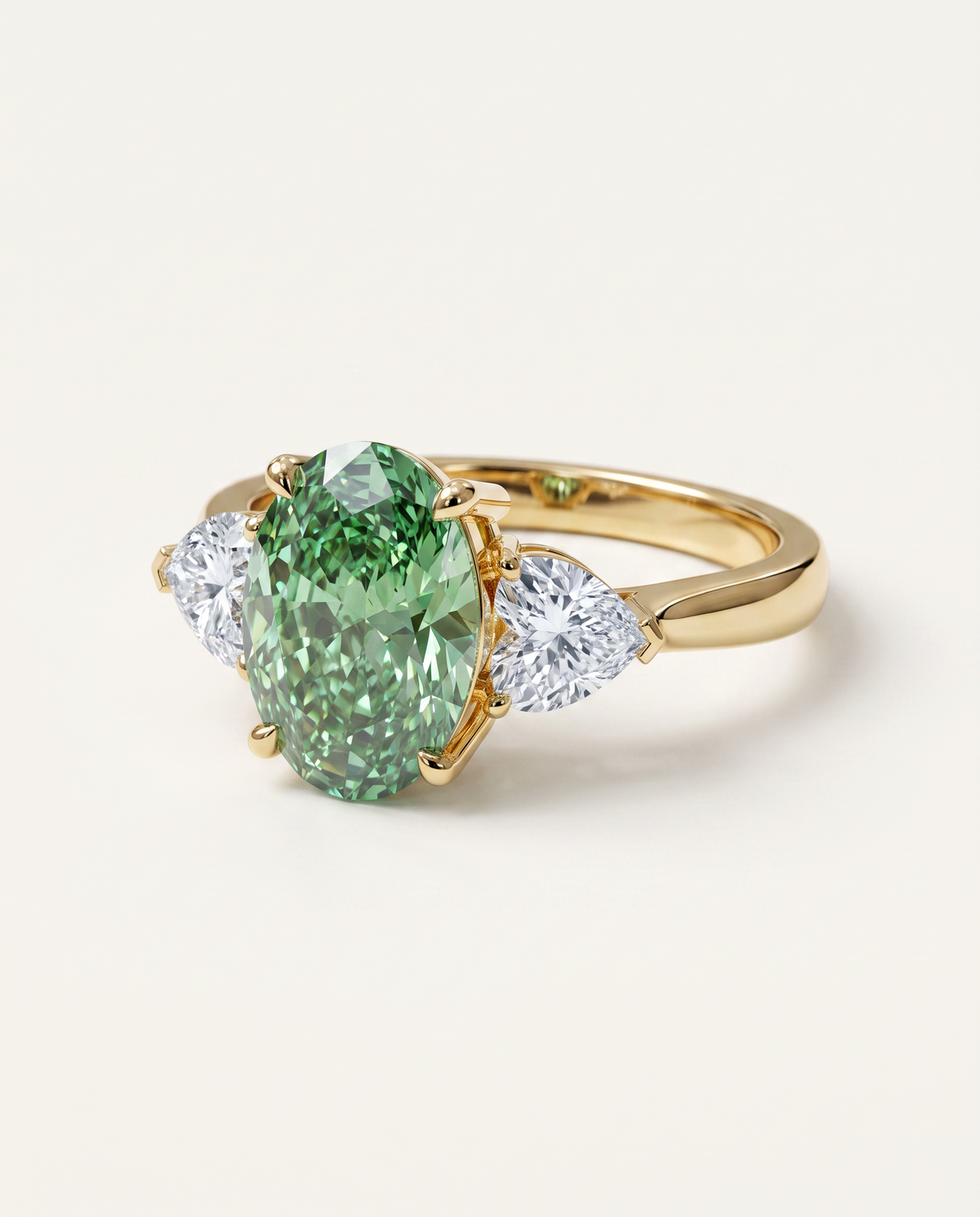3 to 5 Carat Green Lab Grown Diamond Engagement Ring – Oval Cut Three Stone | Juliet