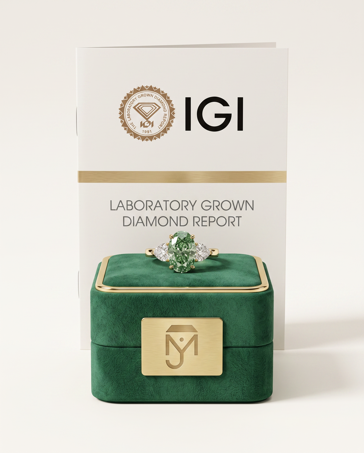 3 to 5 Carat Green Lab Grown Diamond Engagement Ring – Oval Cut Three Stone | Juliet