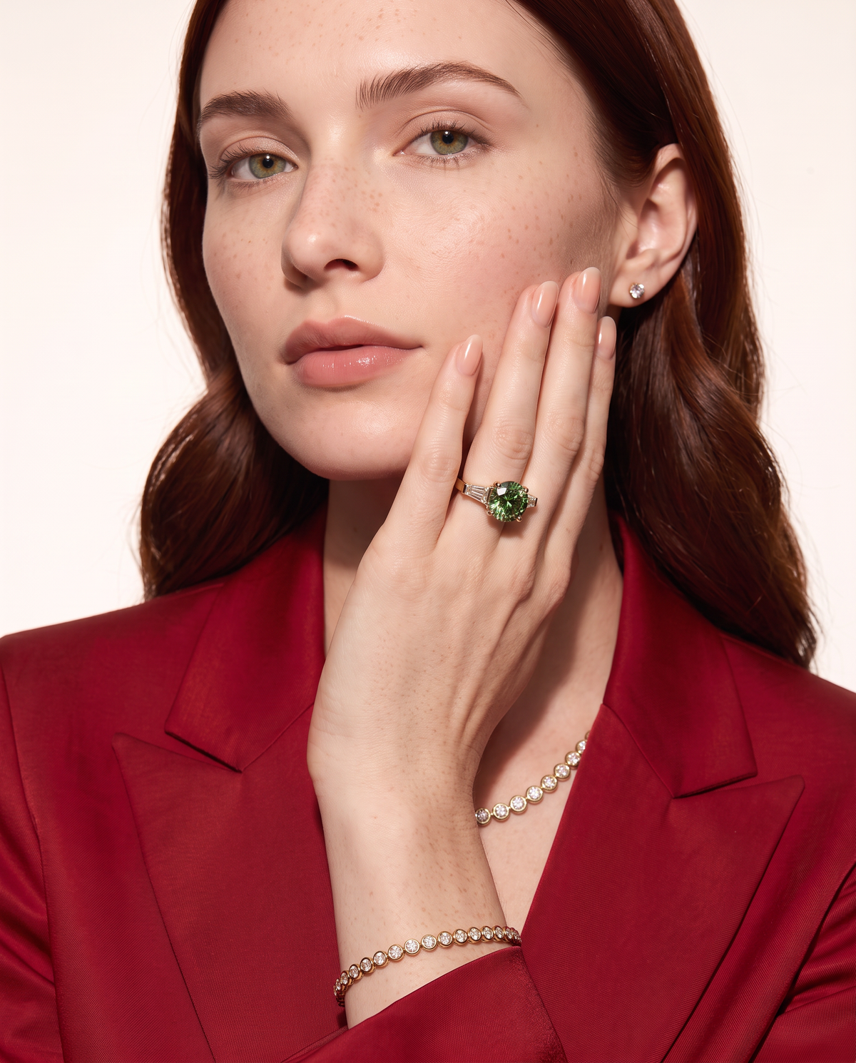 2 to 5 Carat Green Lab Grown Diamond Engagement Ring – Round Cut Three Stone | Cordelia