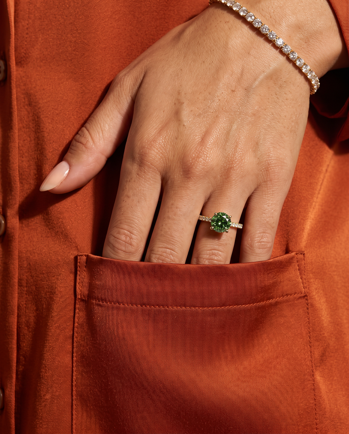 1 to 3.5 Carat Green Lab Grown Diamond Engagement Ring – Round Cut Pavé | Elise
