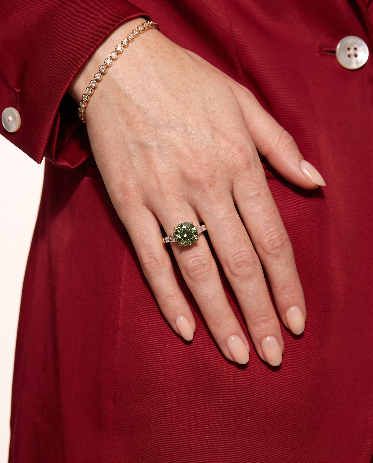 2 to 5 Carat Green Lab Grown Diamond Engagement Ring – Round Cut Three Stone | Cordelia