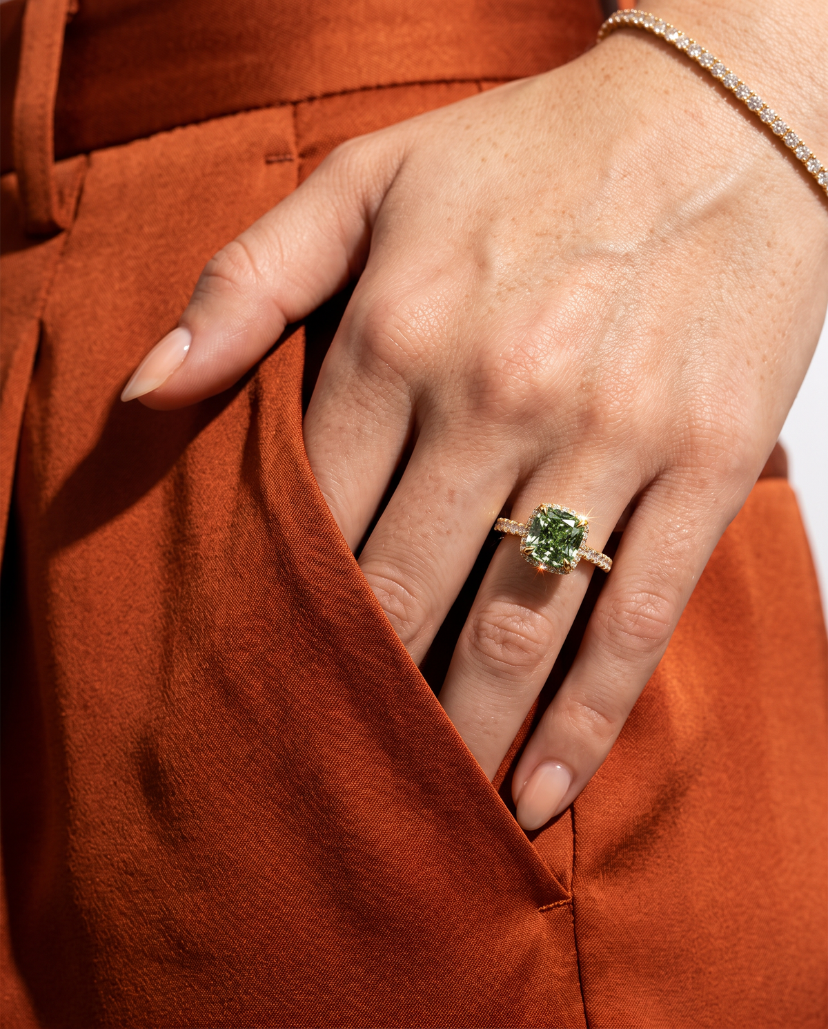 1 to 3.5 Carat Green Lab Grown Diamond Engagement Ring – Cushion Cut Hidden Halo | Vivienne