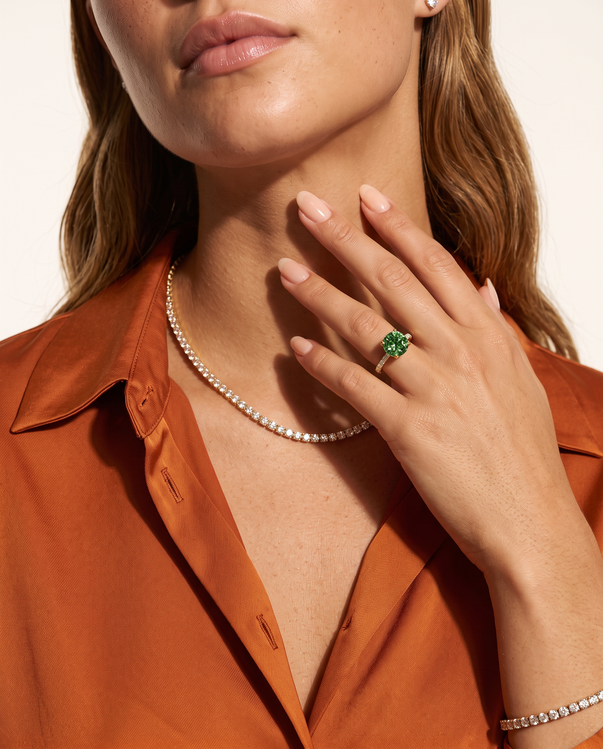 1 to 3.5 Carat Green Lab Grown Diamond Engagement Ring – Round Cut Pavé | Elise