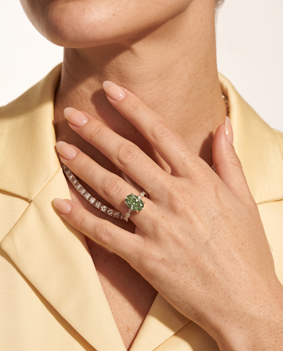 2 to 4 Carat Green Lab Grown Diamond Engagement Ring – Oval Cut Hidden Halo | Odette