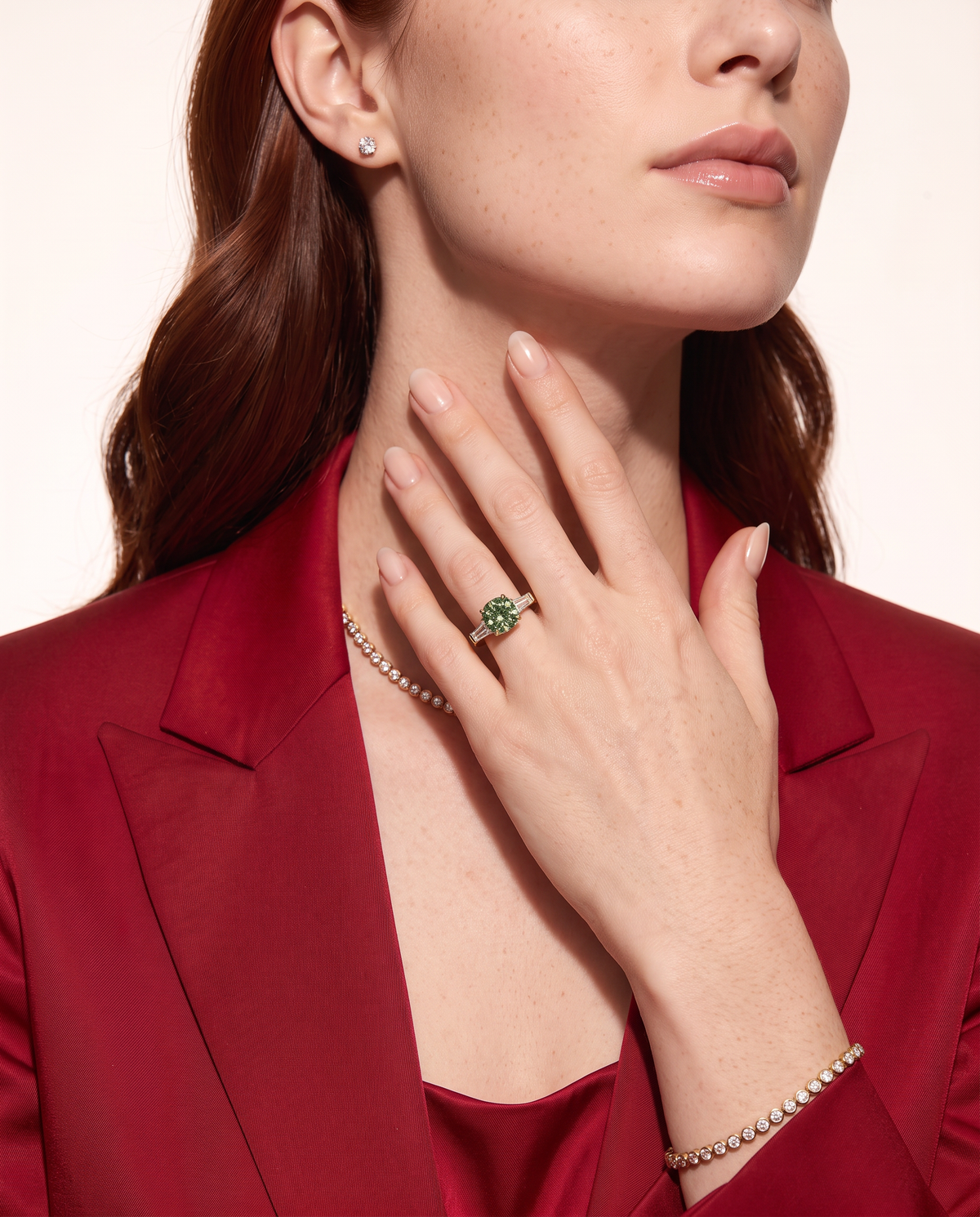 2 to 5 Carat Green Lab Grown Diamond Engagement Ring – Round Cut Three Stone | Cordelia