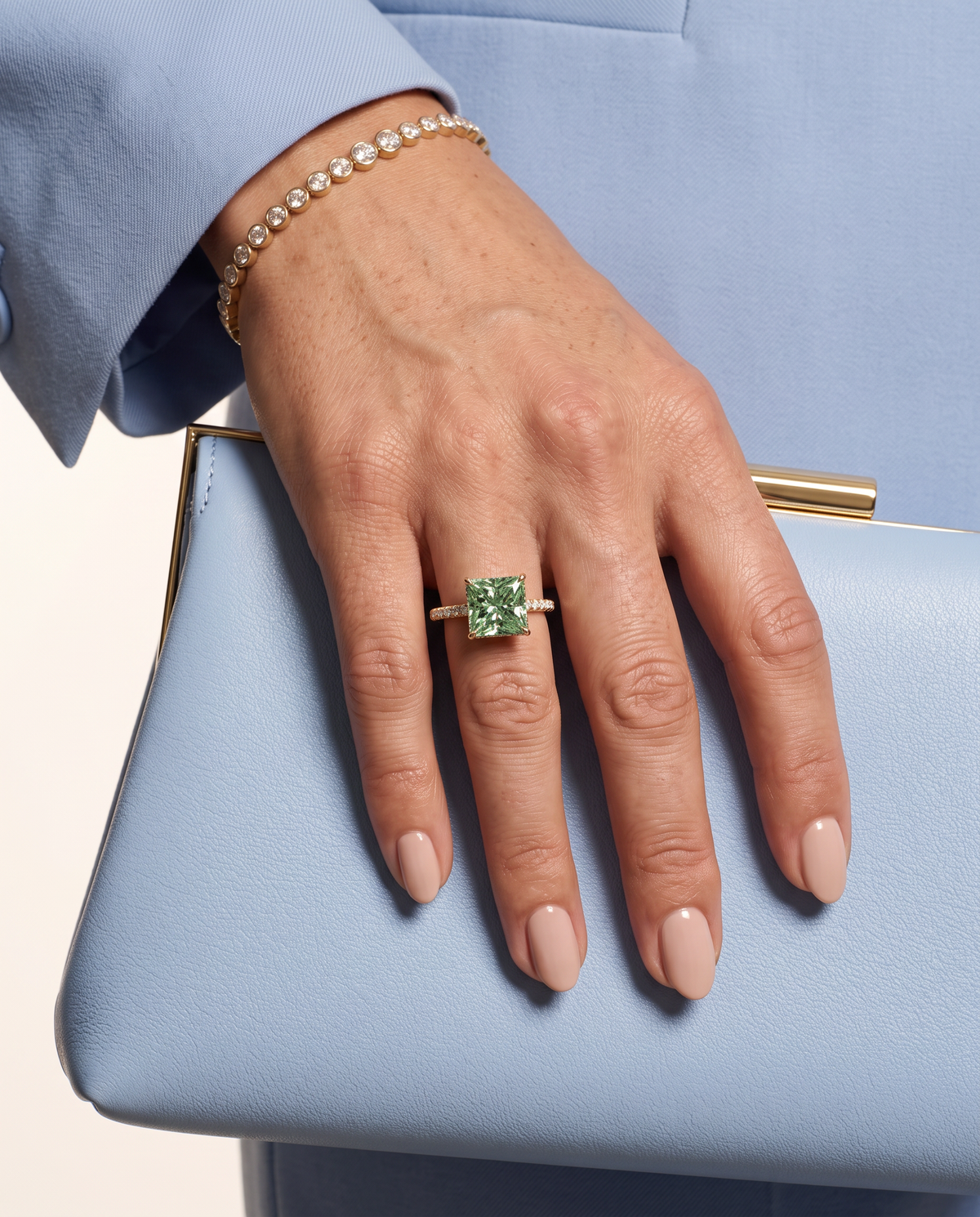 2 to 4 Carat Green Lab Grown Diamond Engagement Ring – Princess Cut Hidden Halo | Adele