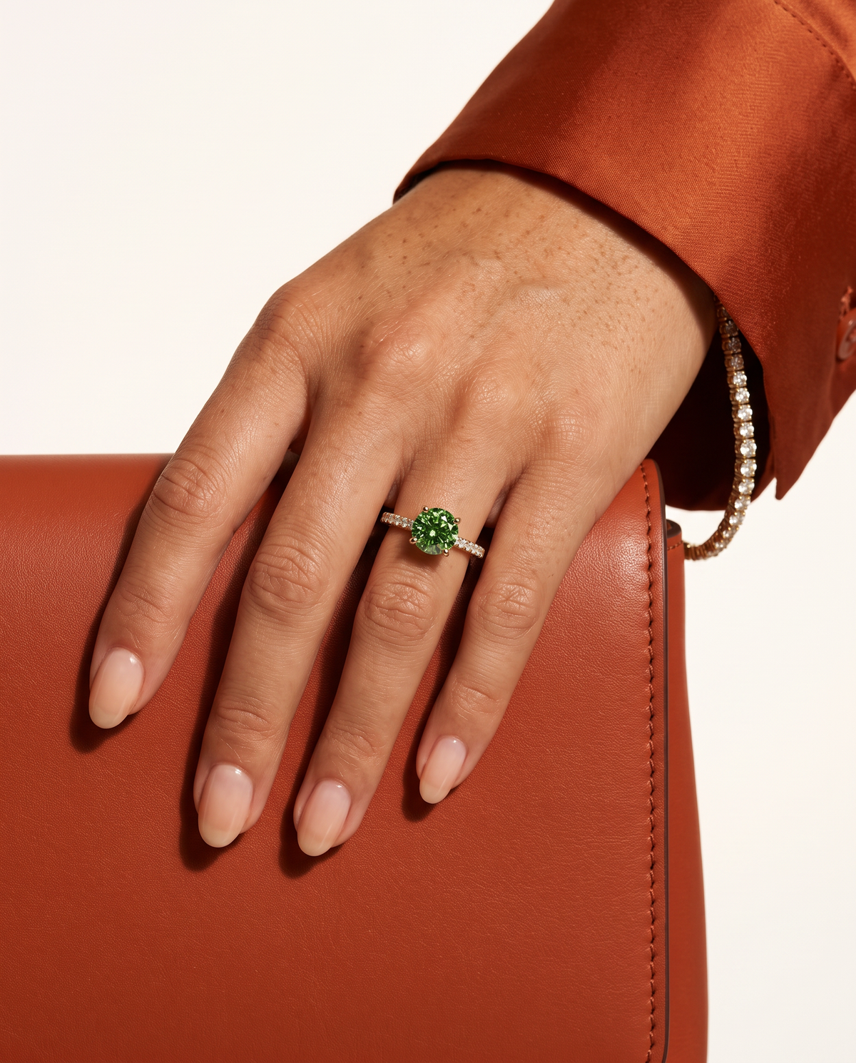 1 to 3.5 Carat Green Lab Grown Diamond Engagement Ring – Round Cut Pavé | Elise