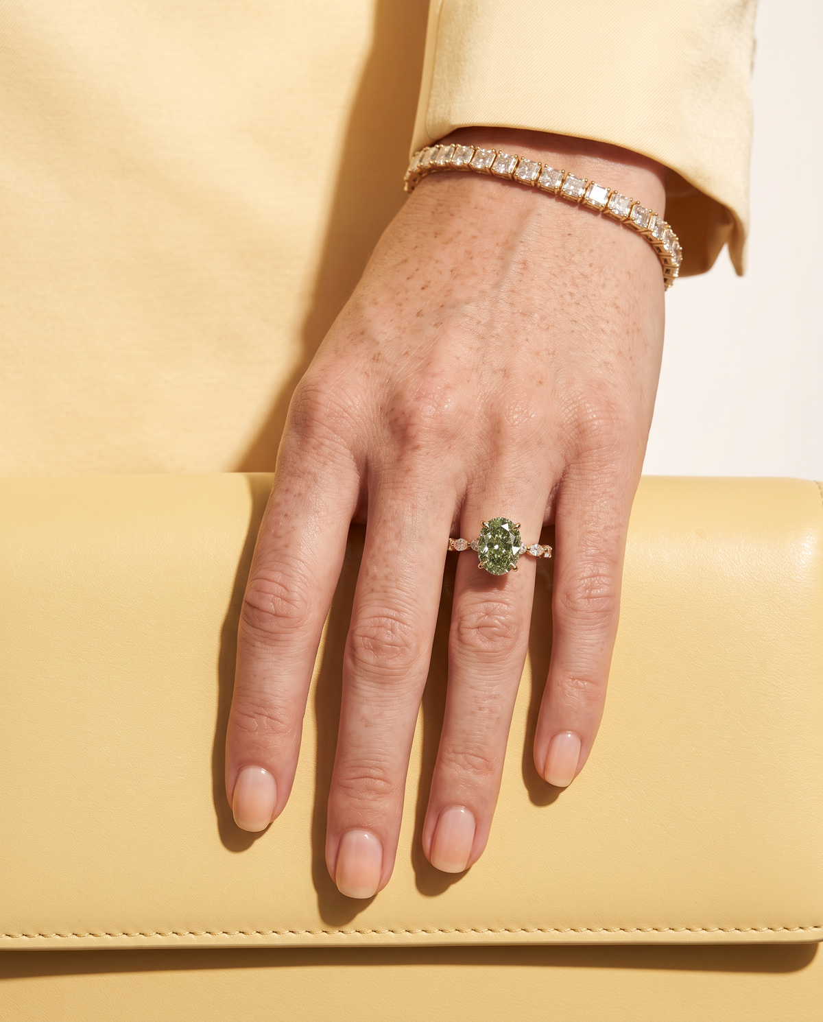 2 to 4 Carat Green Lab Grown Diamond Engagement Ring – Oval Cut Hidden Halo | Odette