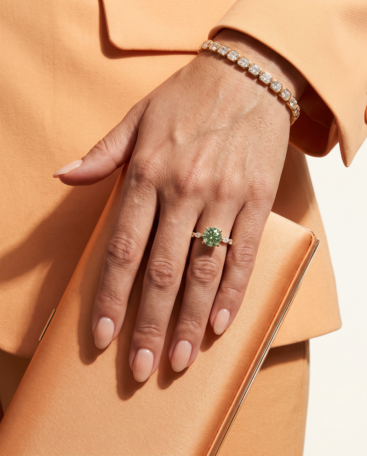 1 to 3 Carat Green Lab Grown Diamond Engagement Ring – Round Cut Hidden Halo | Lucienne