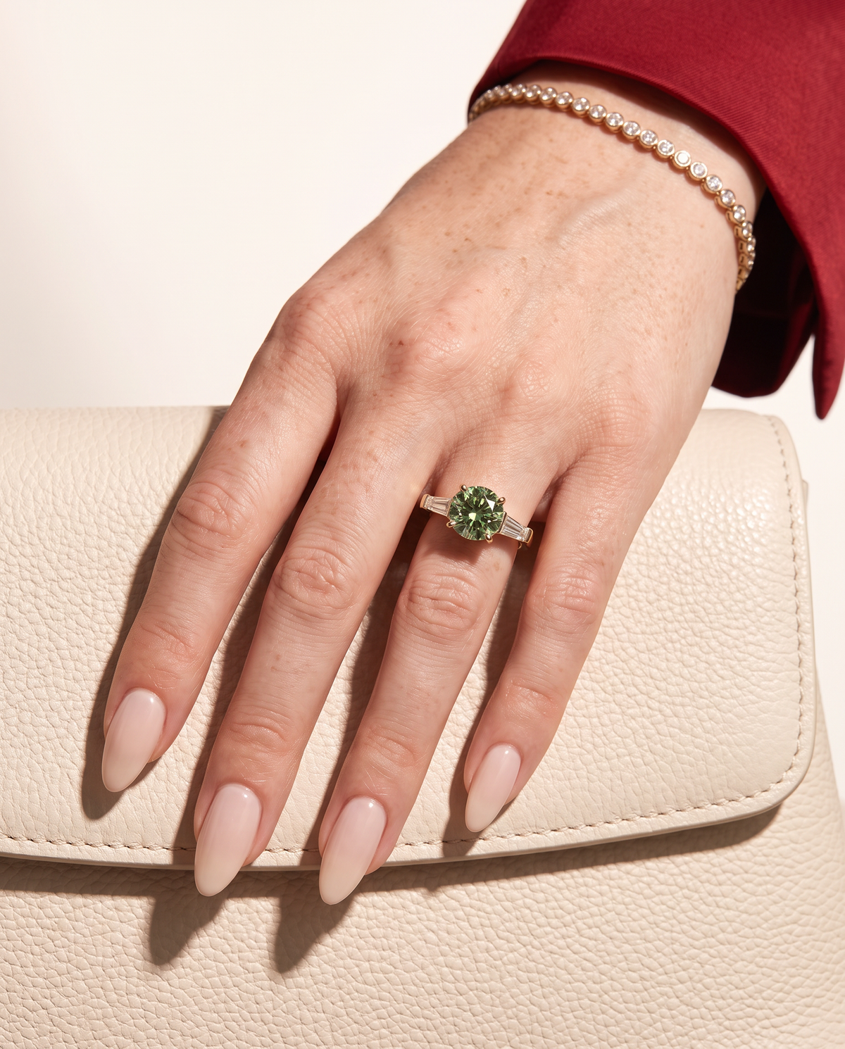 2 to 5 Carat Green Lab Grown Diamond Engagement Ring – Round Cut Three Stone | Cordelia
