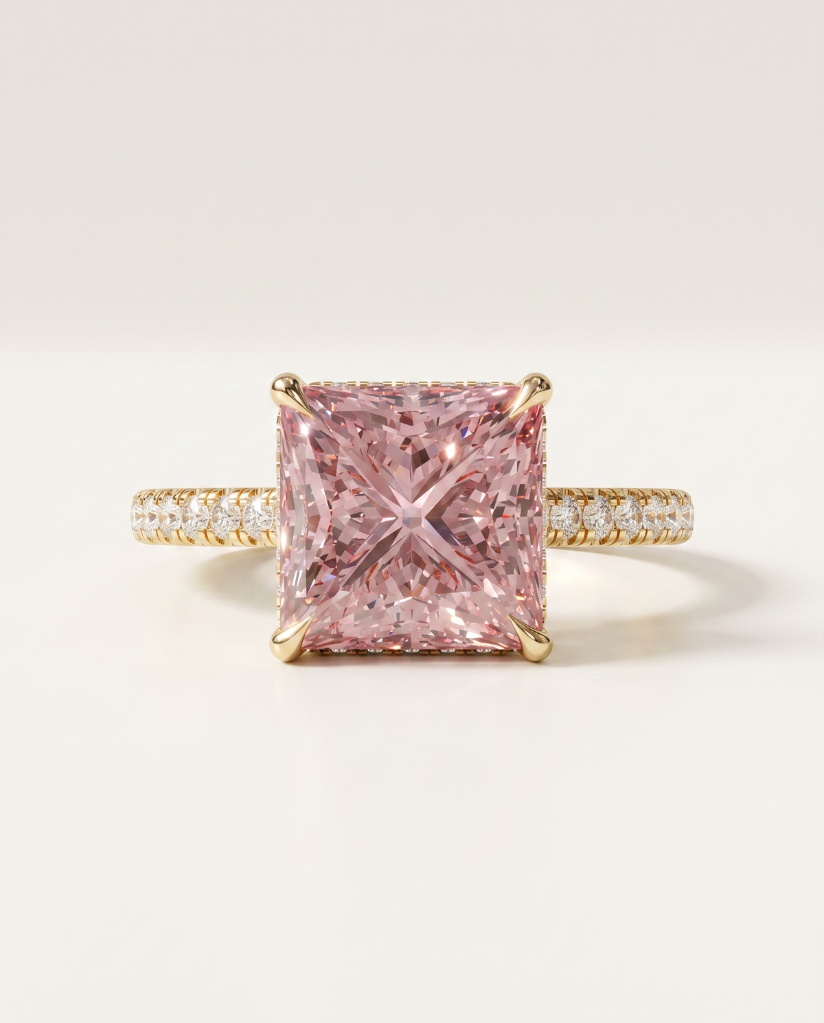 2 to 4 Carat Pink Lab Grown Diamond Engagement Ring – Princess Cut Hidden Halo | Adele