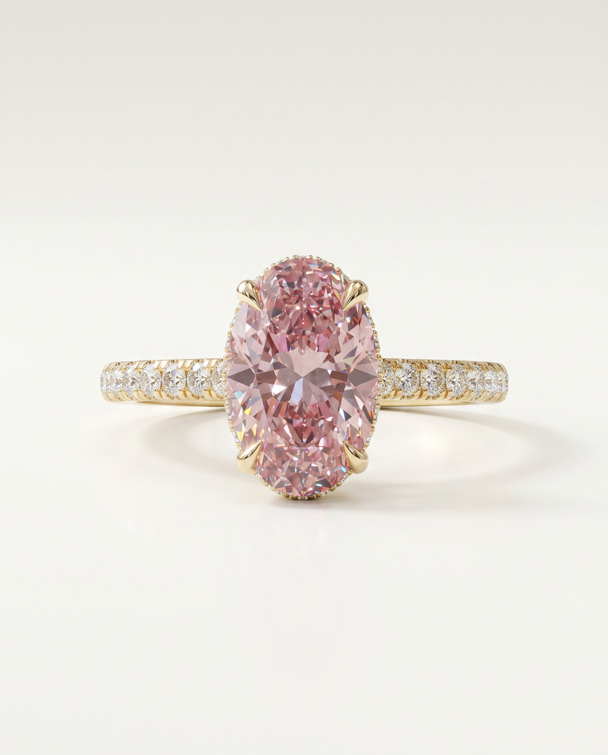 1 to 6 Carat Pink Lab Grown Diamond Engagement Ring – Oval Cut Hidden Halo | Isla