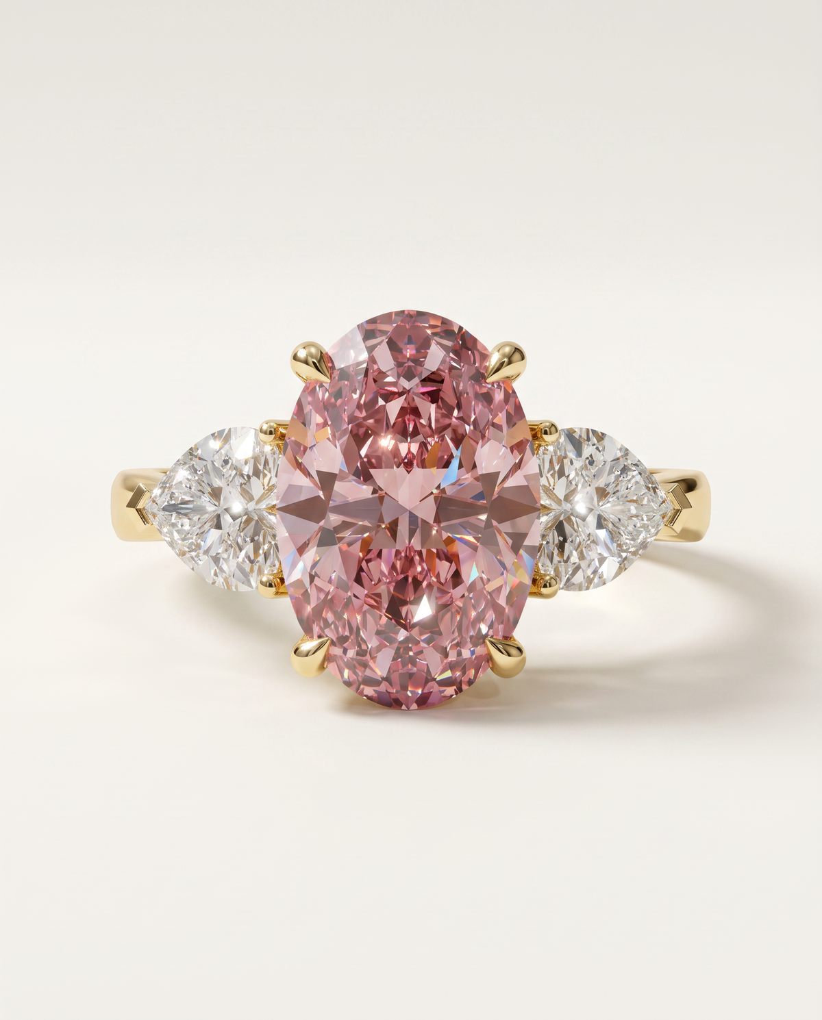3 to 5 Carat Pink Lab Grown Diamond Engagement Ring – Oval Cut Three Stone | Juliet