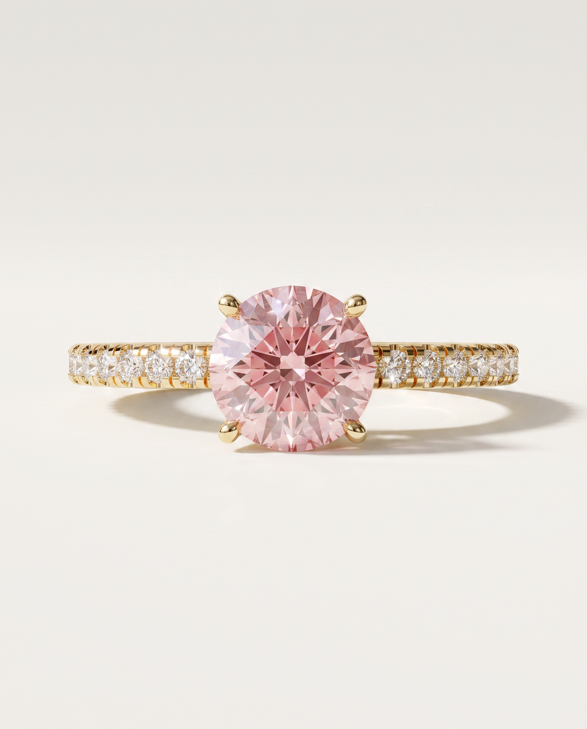 1 to 3.5 Carat Pink Lab Grown Diamond Engagement Ring – Round Cut Pavé | Elise