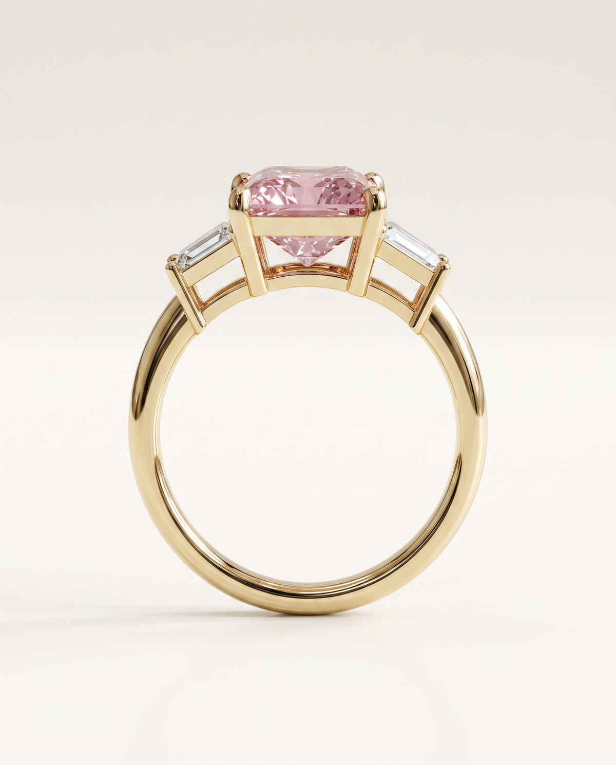 2 to 7 Carat Pink Lab Grown Diamond Engagement Ring – Radiant Cut Three Stone | Aurelia