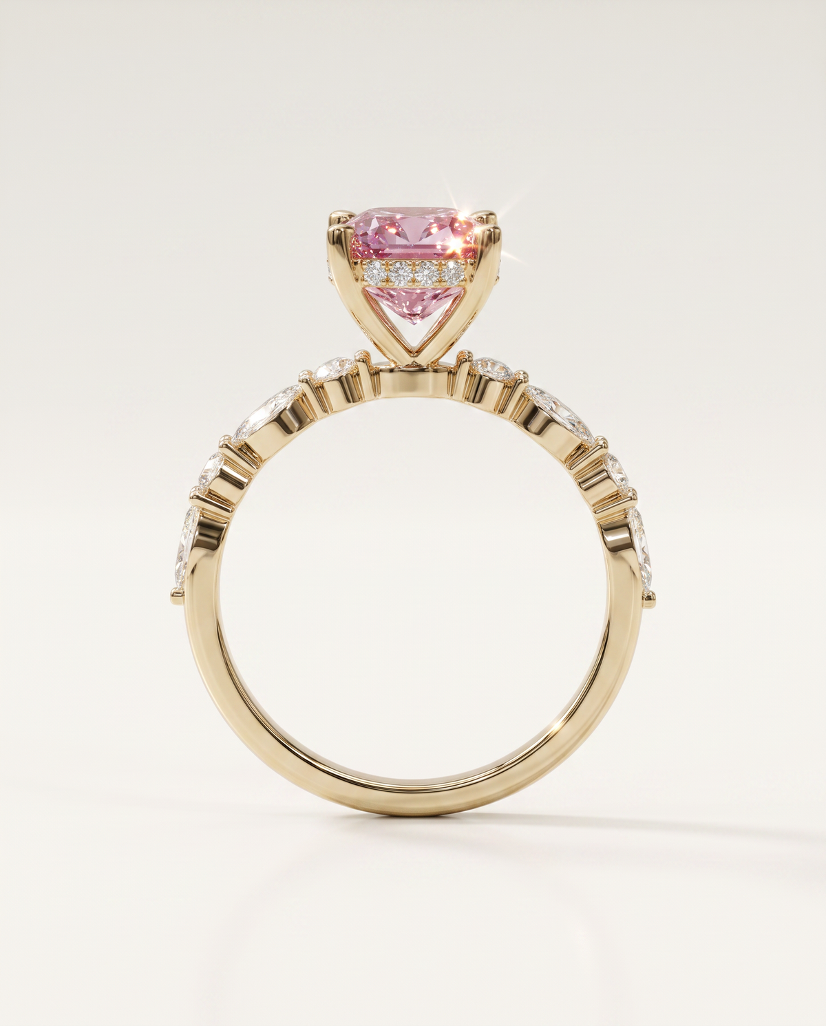 1 to 2.5 Carat Pink Lab Grown Diamond Engagement Ring – Cushion Cut Hidden Halo | Rosalie