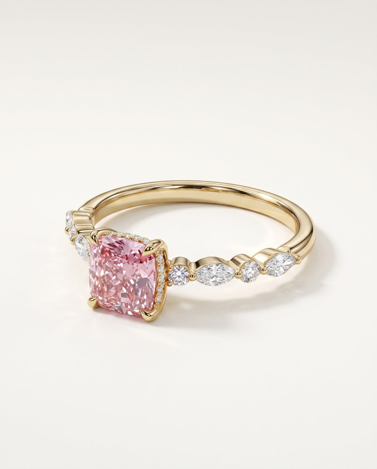 1 to 2.5 Carat Pink Lab Grown Diamond Engagement Ring – Cushion Cut Hidden Halo | Rosalie