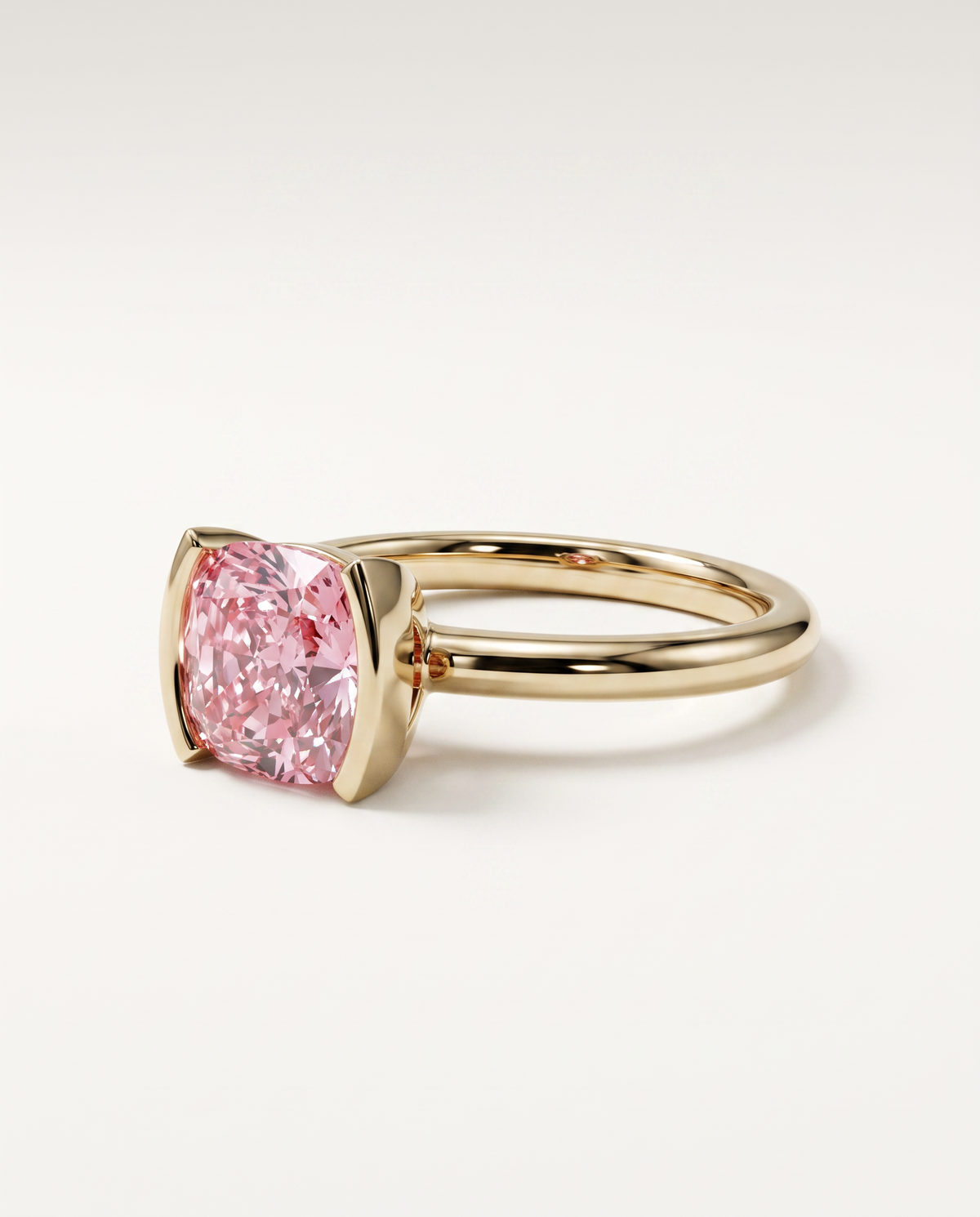 1 to 3 Carat Pink Lab Grown Diamond Engagement Ring – Cushion Cut Half-Bezel | Cora