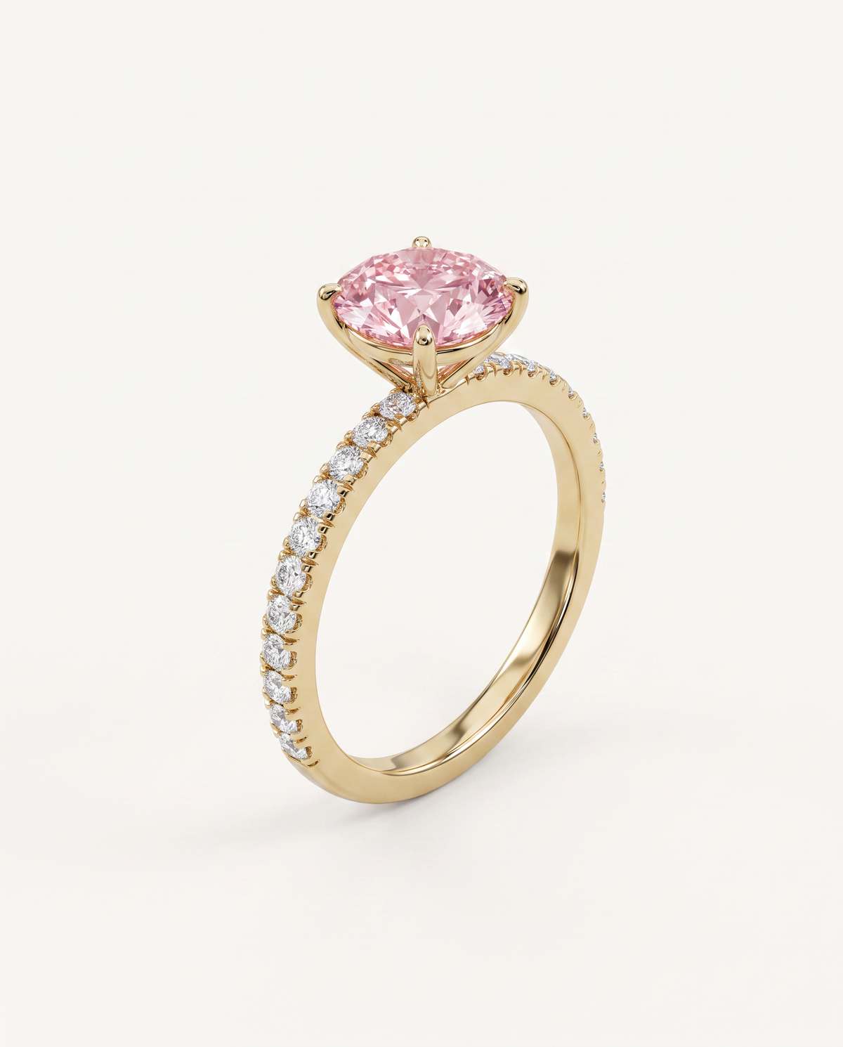 1 to 3.5 Carat Pink Lab Grown Diamond Engagement Ring – Round Cut Pavé | Elise
