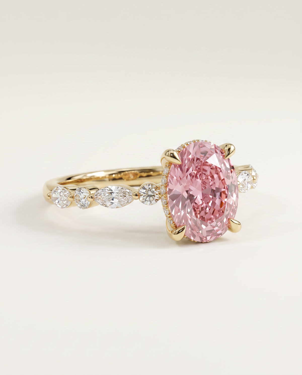 2 to 4 Carat Pink Lab Grown Diamond Engagement Ring – Oval Cut Hidden Halo | Odette