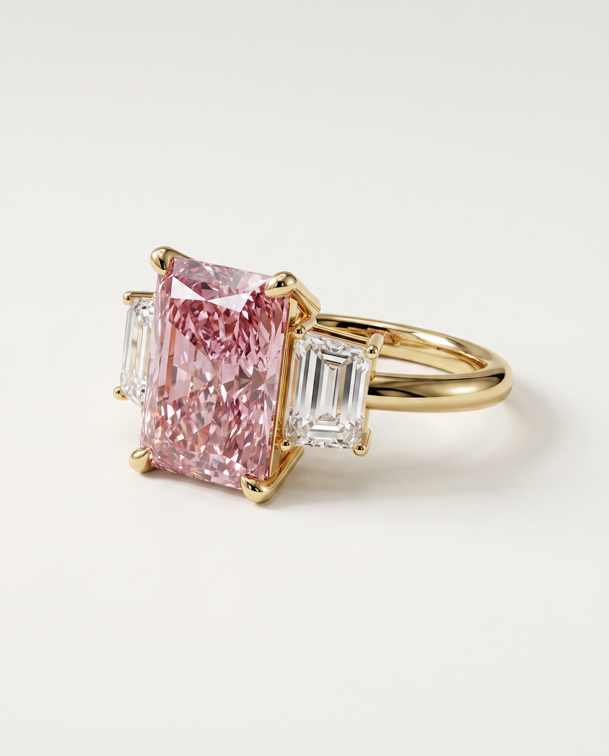 2 to 7 Carat Pink Lab Grown Diamond Engagement Ring – Radiant Cut Three Stone | Aurelia