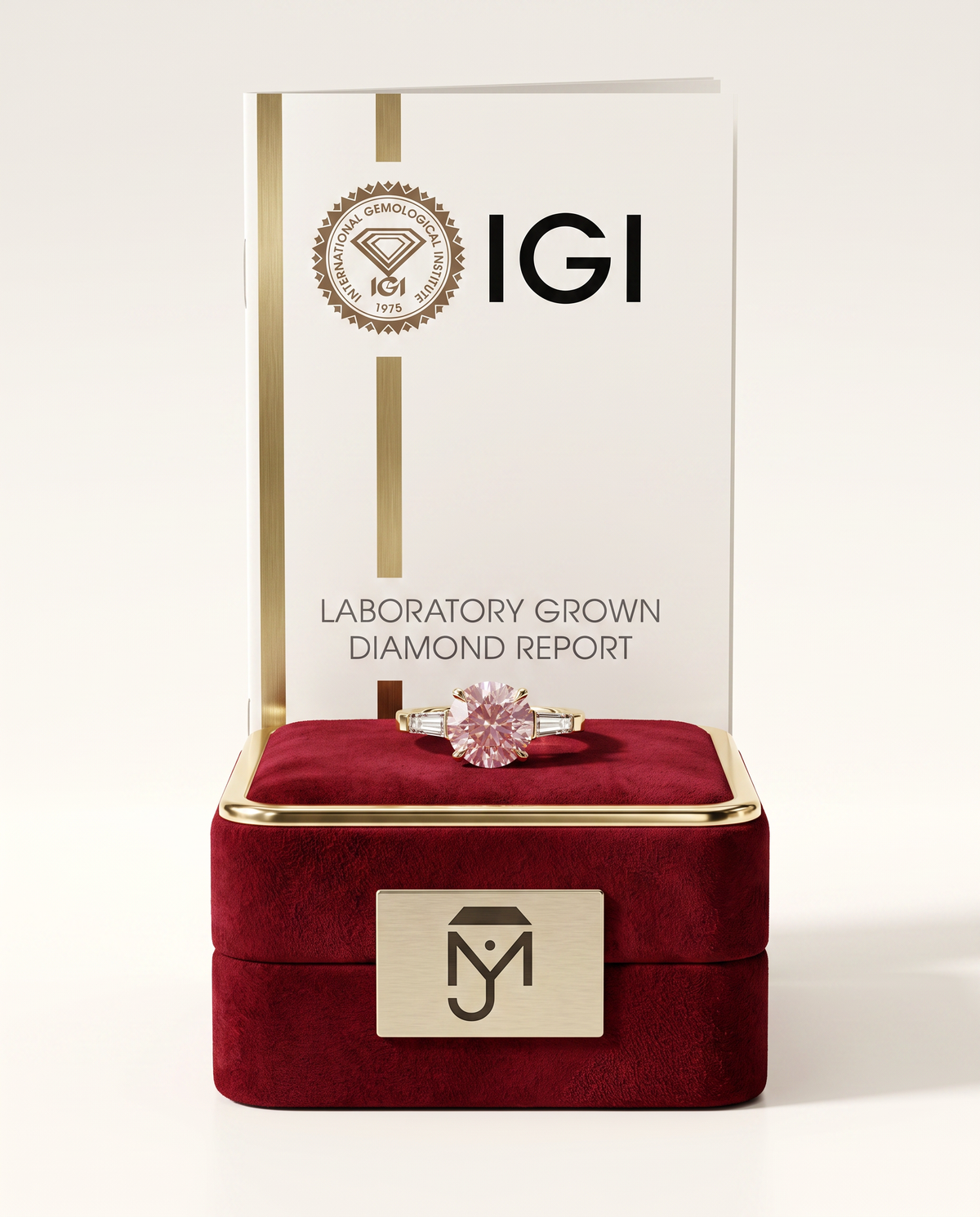 2 to 5 Carat Pink Lab Grown Diamond Engagement Ring – Round Cut Three Stone | Cordelia