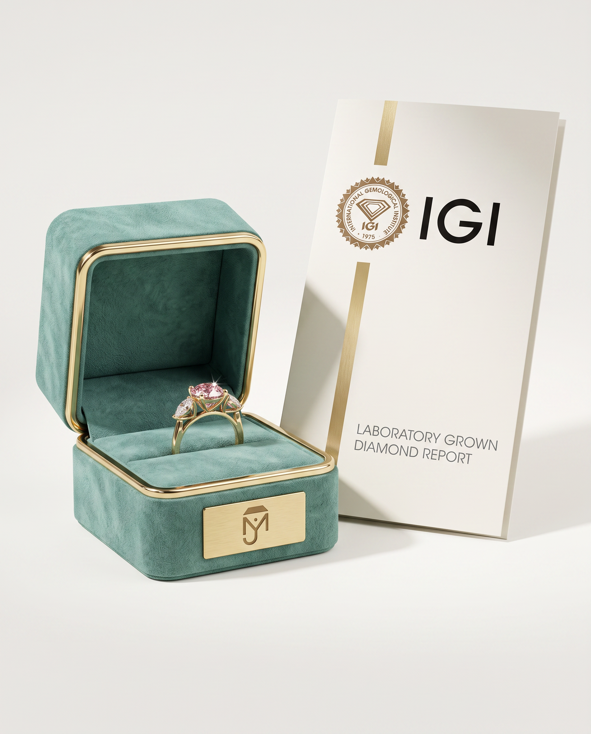 3 to 5 Carat Pink Lab Grown Diamond Engagement Ring – Round Cut Three Stone | Cecelia