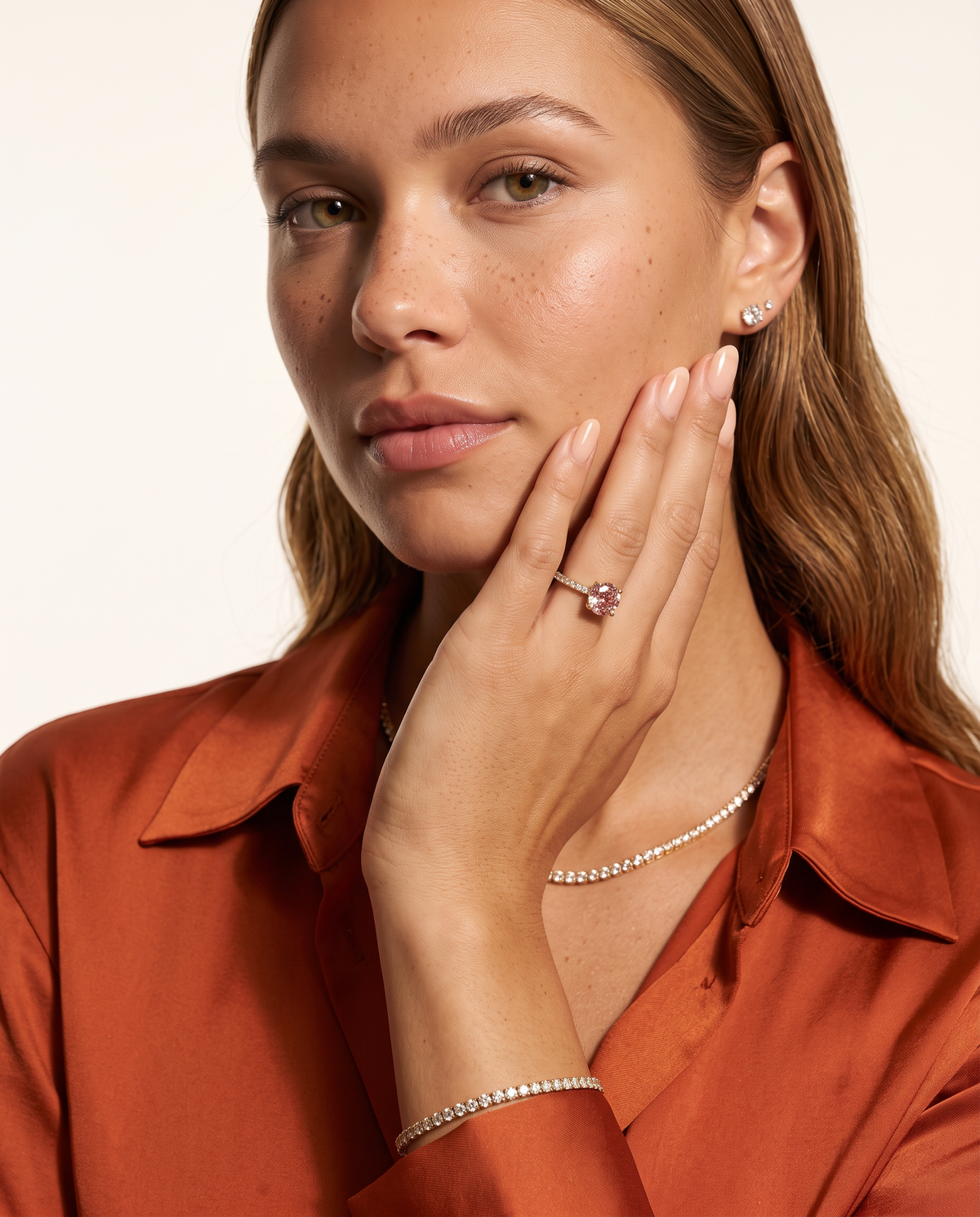 1 to 3.5 Carat Pink Lab Grown Diamond Engagement Ring – Round Cut Pavé | Elise