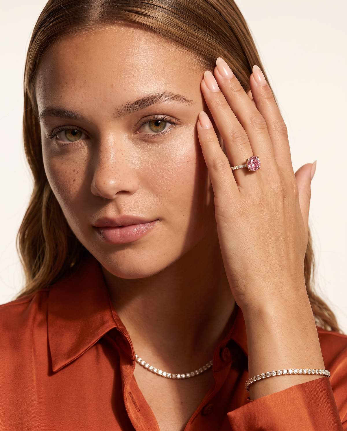 1 to 3.5 Carat Pink Lab Grown Diamond Engagement Ring – Round Cut Pavé | Elise