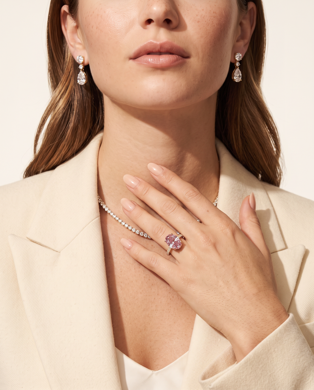 1 to 6 Carat Pink Lab Grown Diamond Engagement Ring – Oval Cut Hidden Halo | Isla