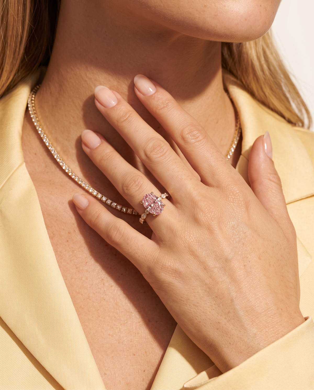 2 to 4 Carat Pink Lab Grown Diamond Engagement Ring – Oval Cut Hidden Halo | Odette