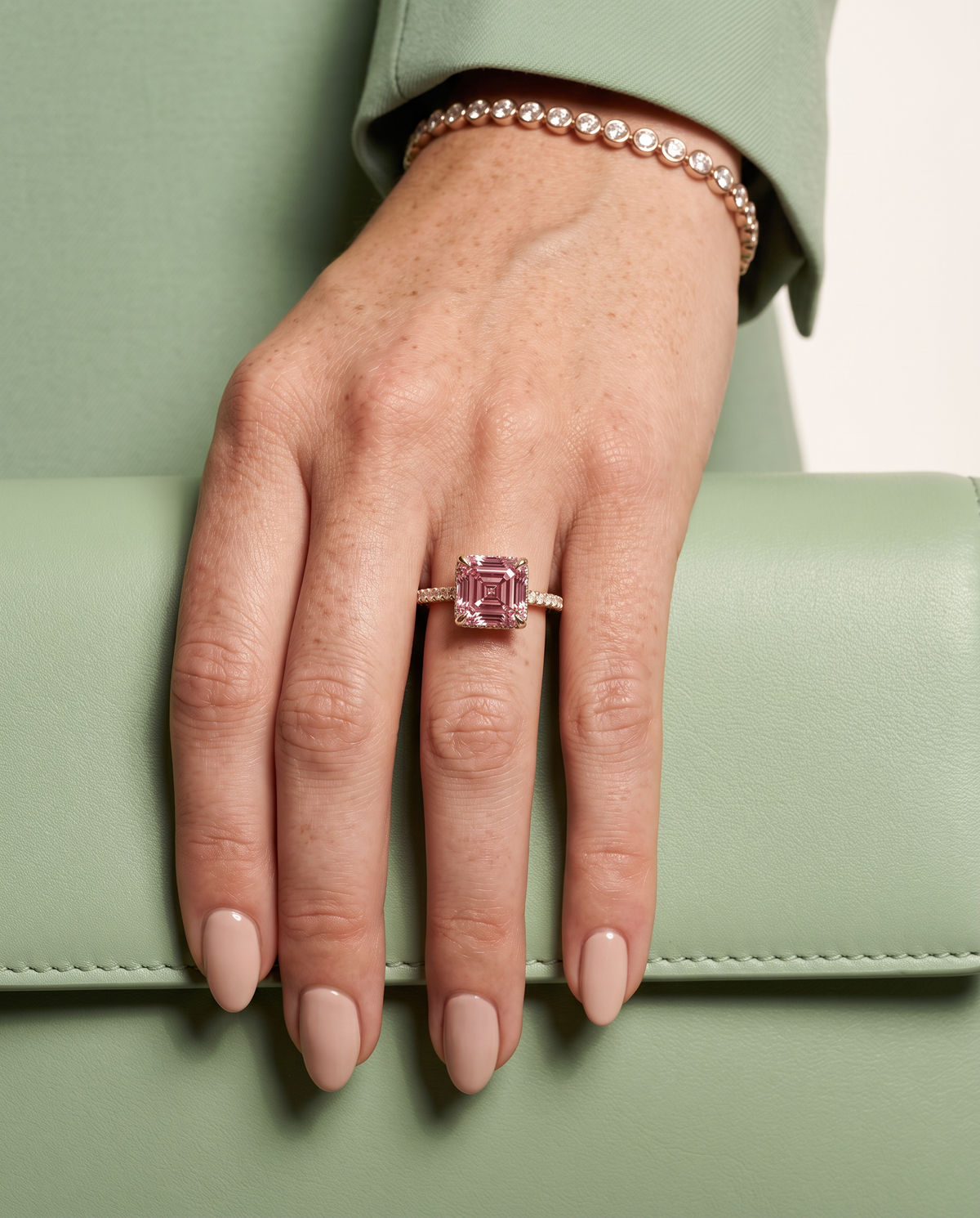 2 to 4 Carat Pink Lab Grown Diamond Engagement Ring – Asscher Cut Halo | Marlene