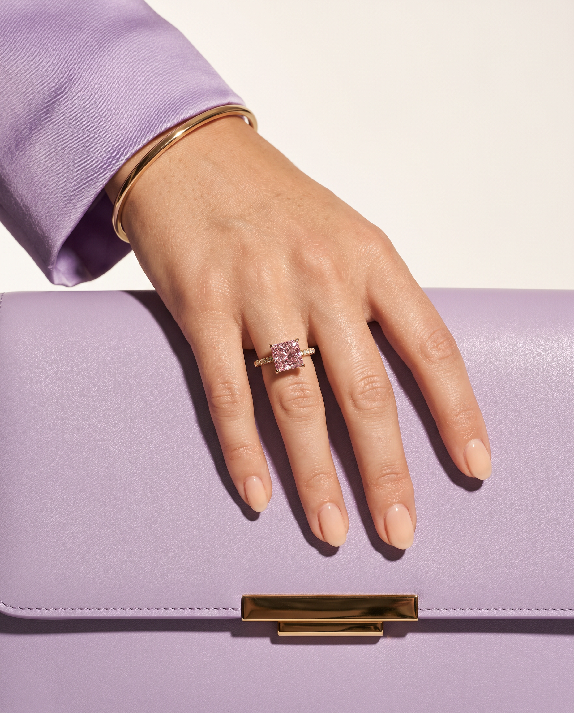 2 to 4 Carat Pink Lab Grown Diamond Engagement Ring – Princess Cut Hidden Halo | Adele