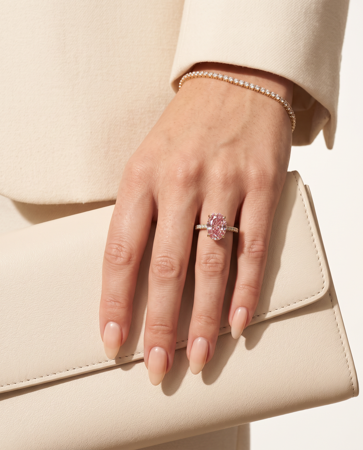 1 to 6 Carat Pink Lab Grown Diamond Engagement Ring – Oval Cut Hidden Halo | Isla