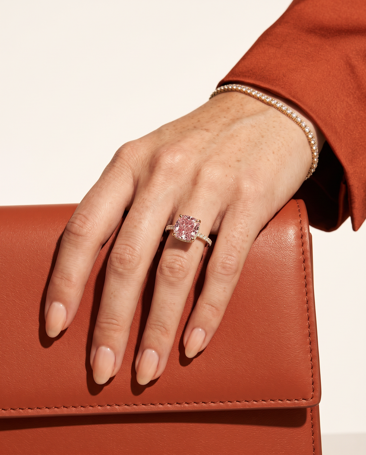 1 to 3.5 Carat Pink Lab Grown Diamond Engagement Ring – Cushion Cut Hidden Halo | Vivienne