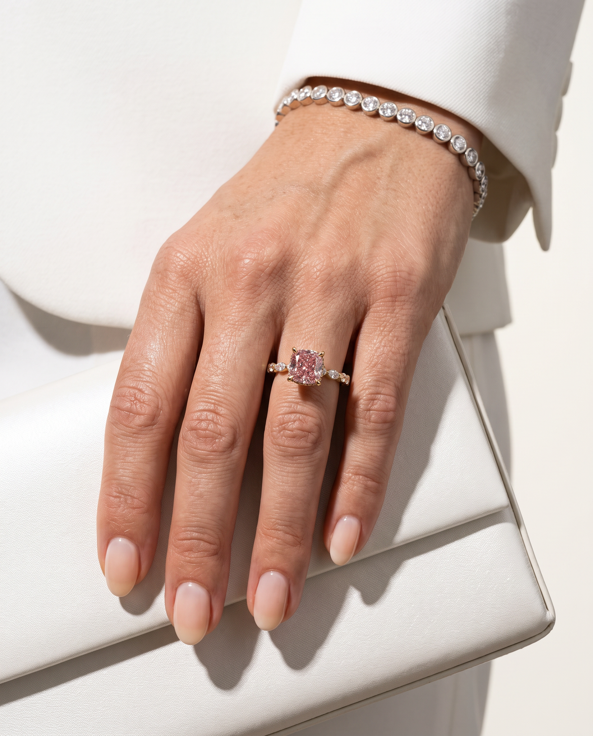 1 to 2.5 Carat Pink Lab Grown Diamond Engagement Ring – Cushion Cut Hidden Halo | Rosalie
