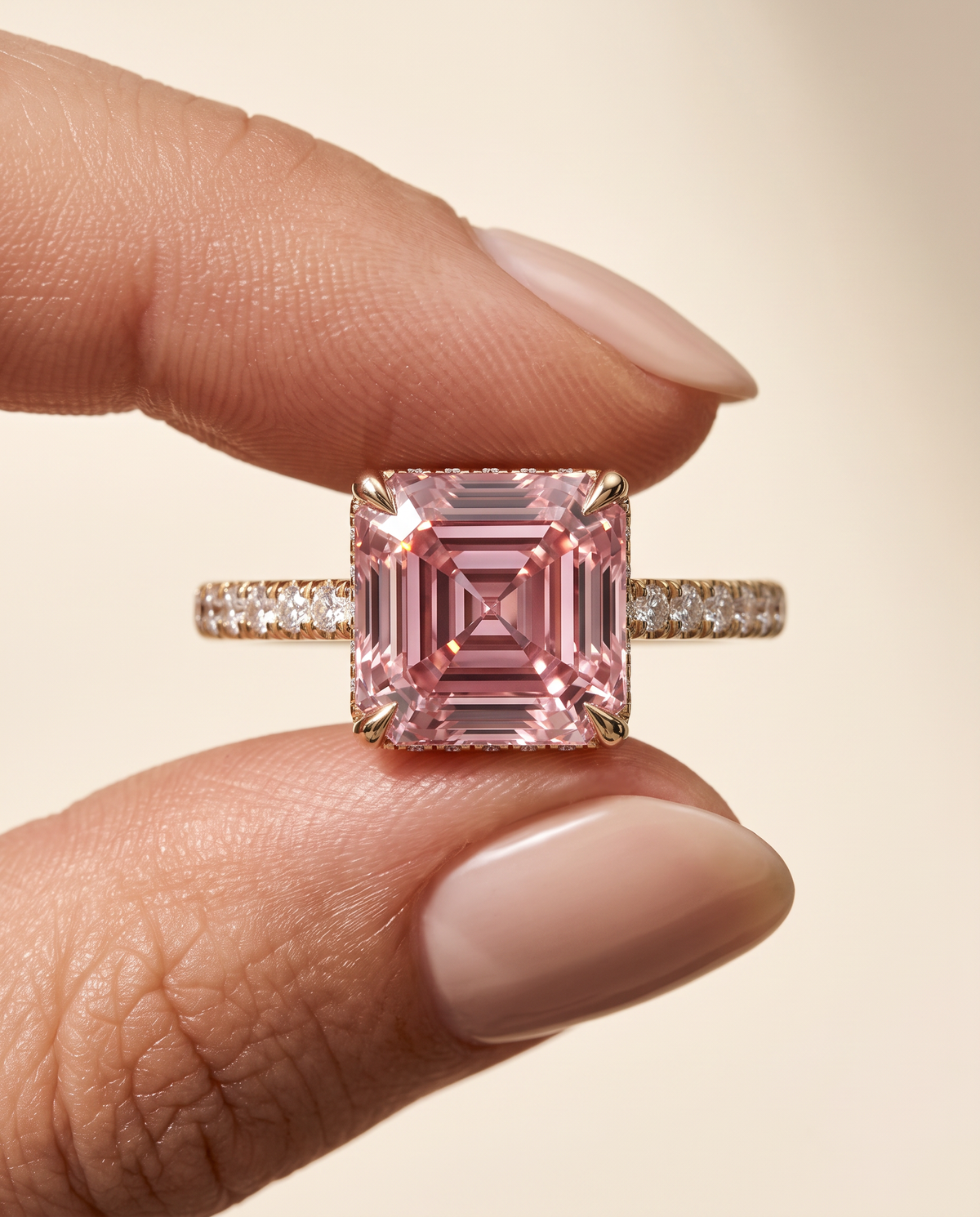 2 to 4 Carat Pink Lab Grown Diamond Engagement Ring – Asscher Cut Halo | Marlene