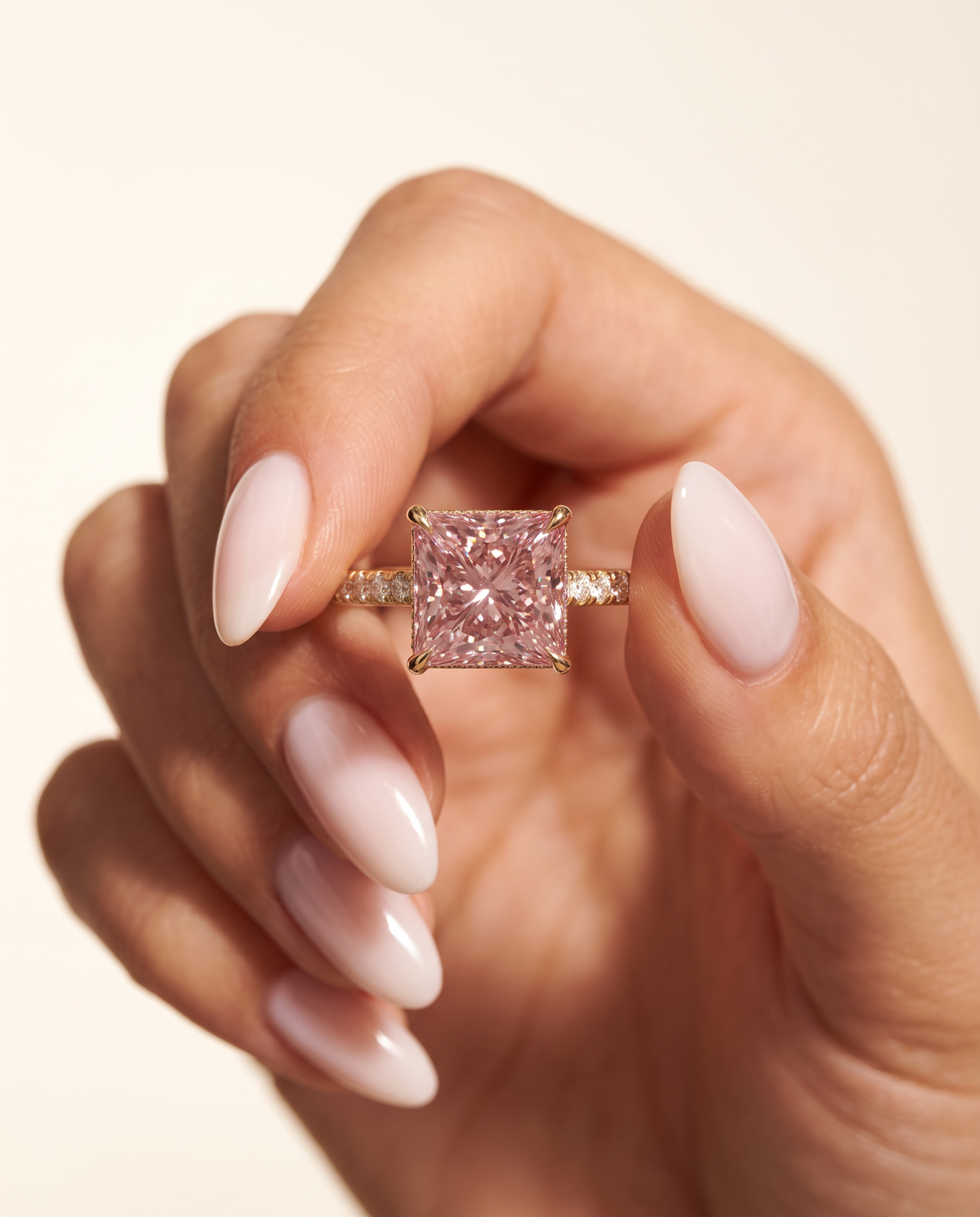 2 to 4 Carat Pink Lab Grown Diamond Engagement Ring – Princess Cut Hidden Halo | Adele