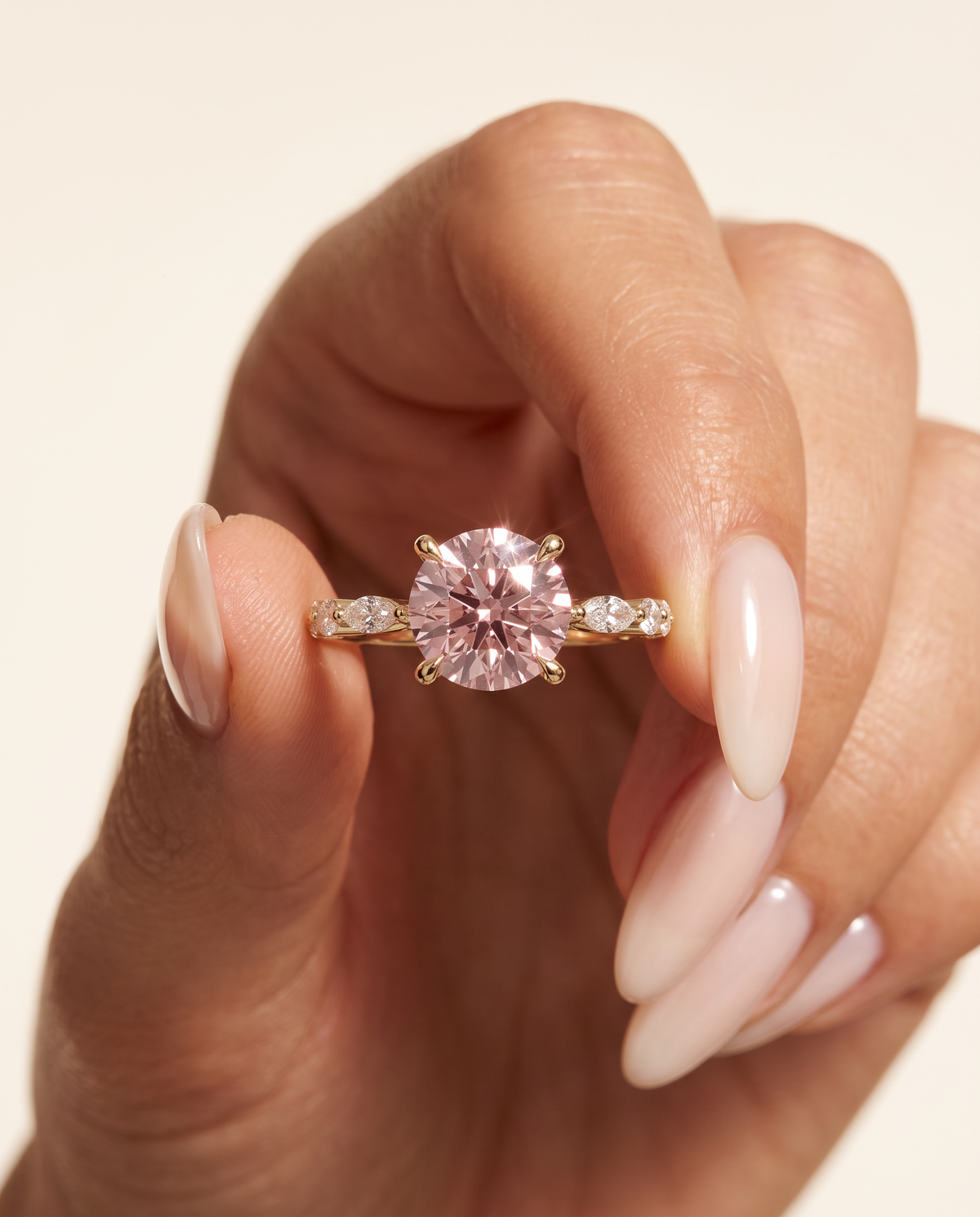 1 to 3 Carat Pink Lab Grown Diamond Engagement Ring – Round Cut Hidden Halo | Lucienne