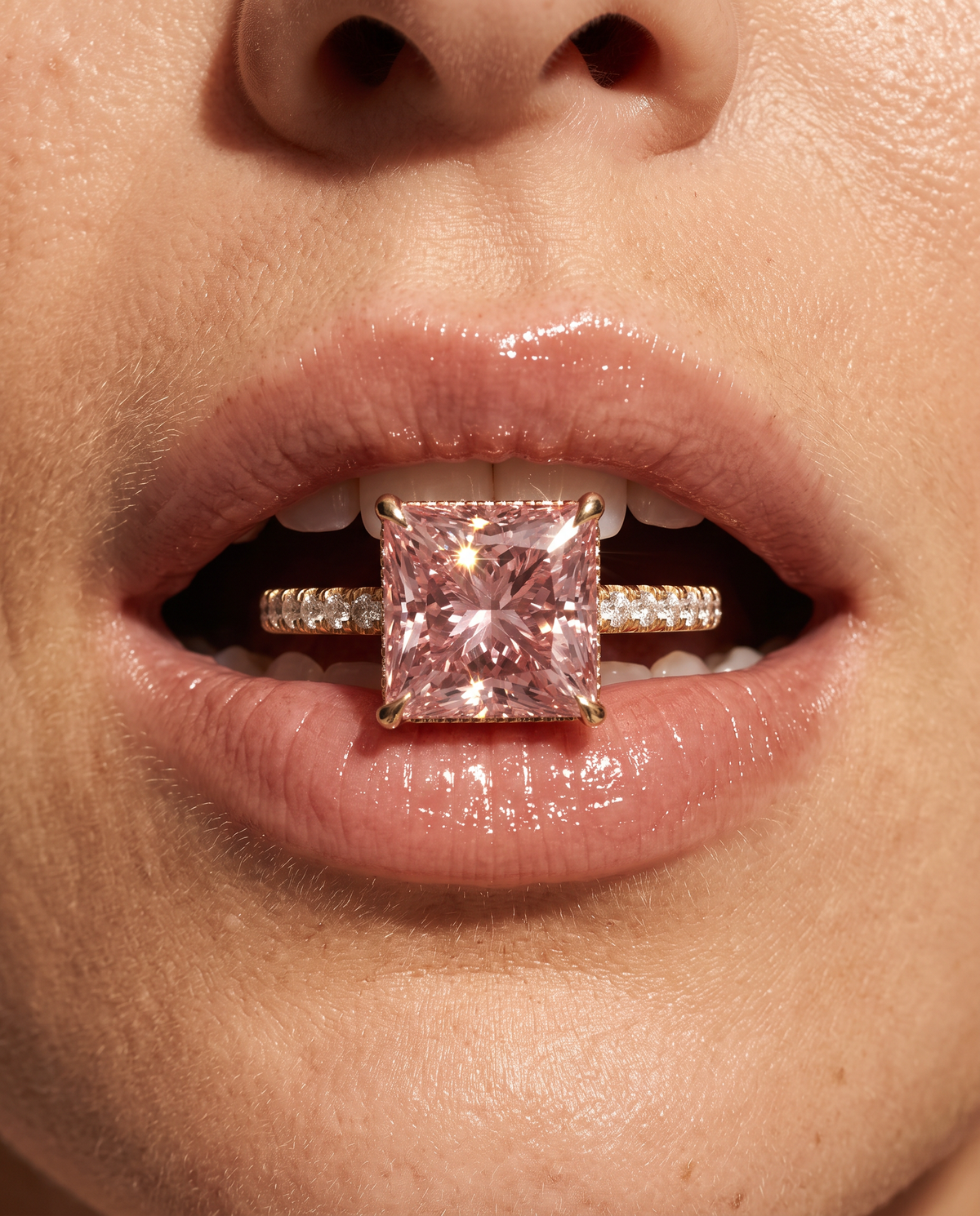 2 to 4 Carat Pink Lab Grown Diamond Engagement Ring – Princess Cut Hidden Halo | Adele