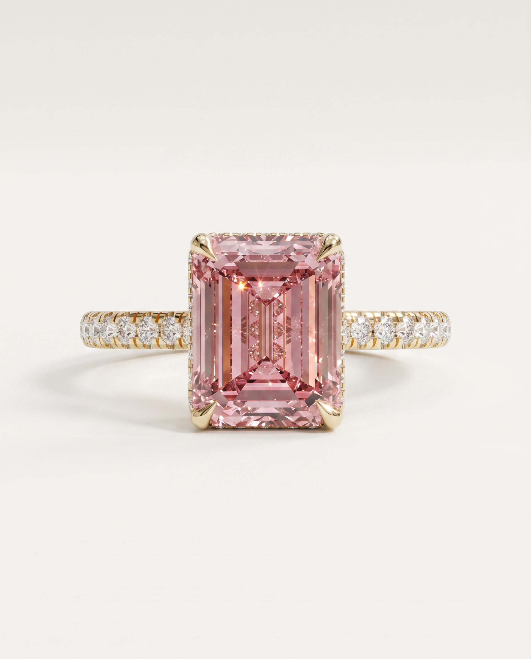 2.5 Carat Pink Lab Grown Diamond Engagement Ring – Emerald Cut Hidden Halo | Siena - 10K Solid Gold / Yellow Gold
