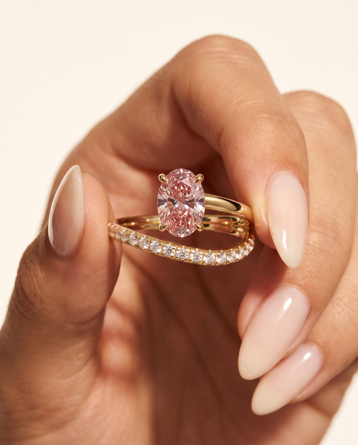 1 to 2 Carat Pink Lab Grown Diamond Engagement Ring – Oval Cut Pavé Bypass | Amara